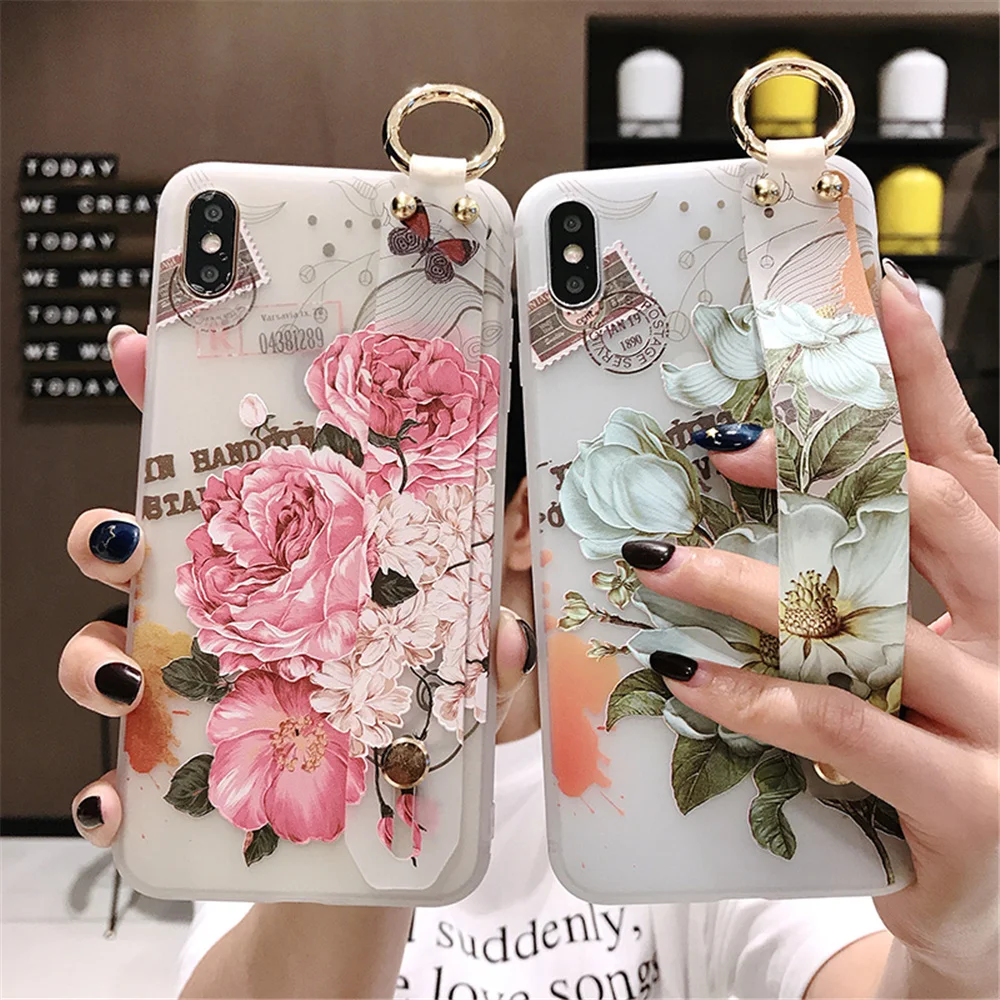 

Soft Silicone Case for Huawei Mate 20 10 Pro Pretty Flower Wrist Strap Cases for Huawei P30 P20 Pro Lite Nova 2S 4e Cover Shell