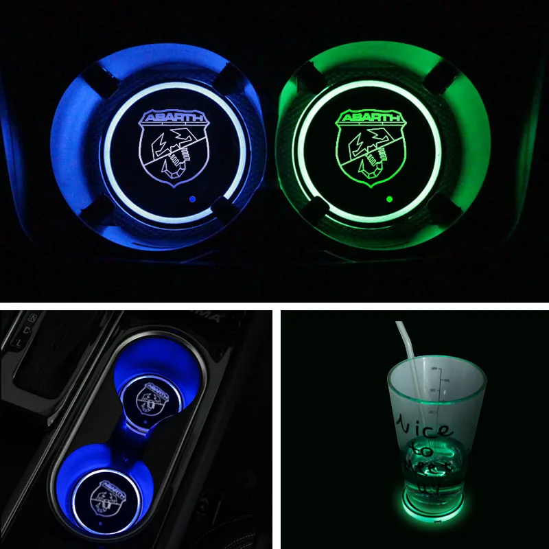 1pcs LED Car Coaster Luminous Water Cup Non-Slip Mat Car Accessories For Skoda Octavia Rapid Kodiaq Karoq Superb Fabia Kamiq