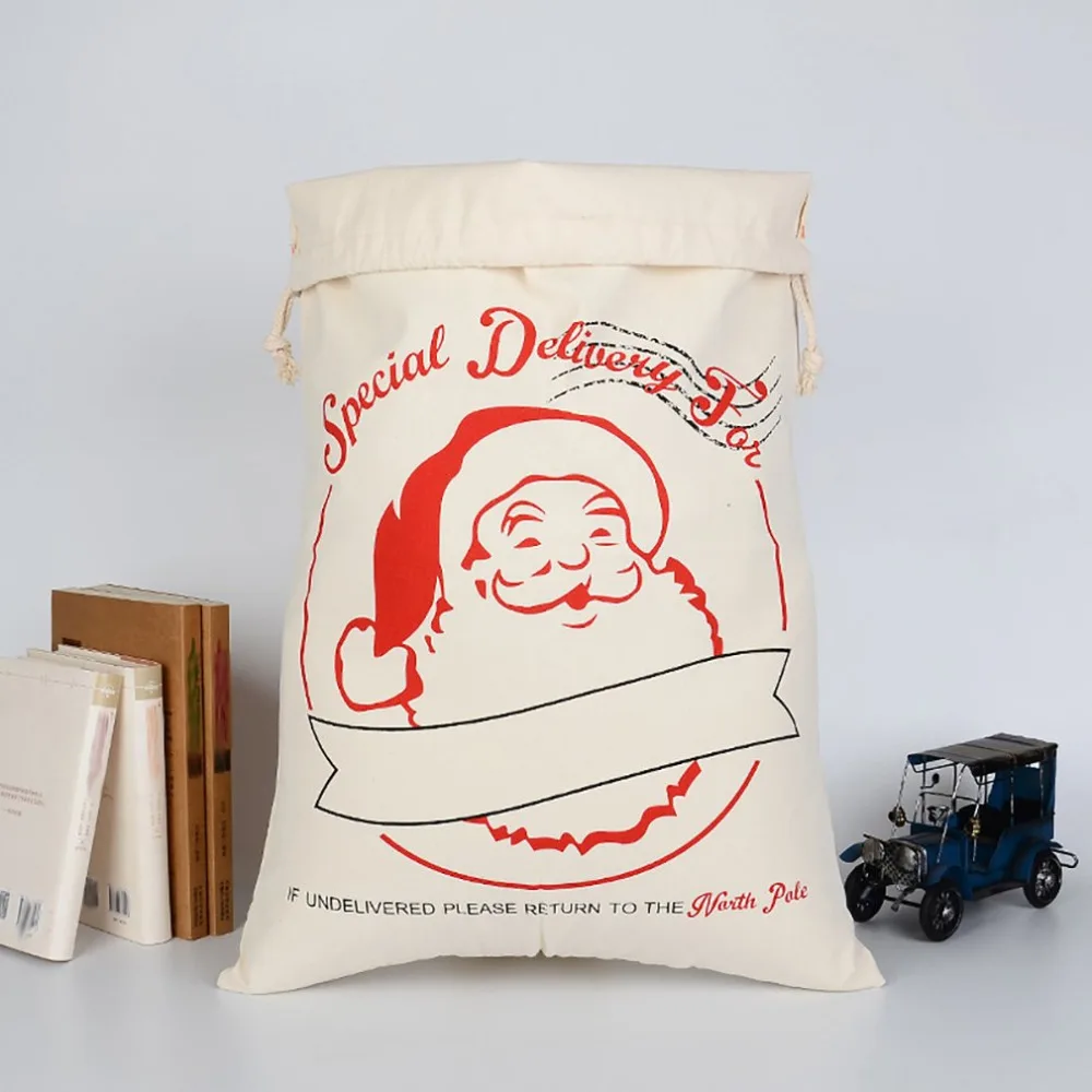 Environmentally Friendly Fabric Soft Carry Cotton Canvas Custom Christmas Gift Bags Drawstring Bundle Pocket Storage Bag