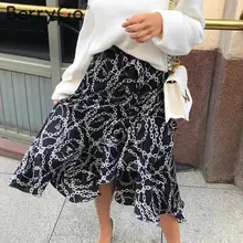 BerryGo, асимметричная юбка миди с цепочкой и принтом, женская элегантная длинная юбка со шнуровкой, женская OL, весна-лето, женские юбки