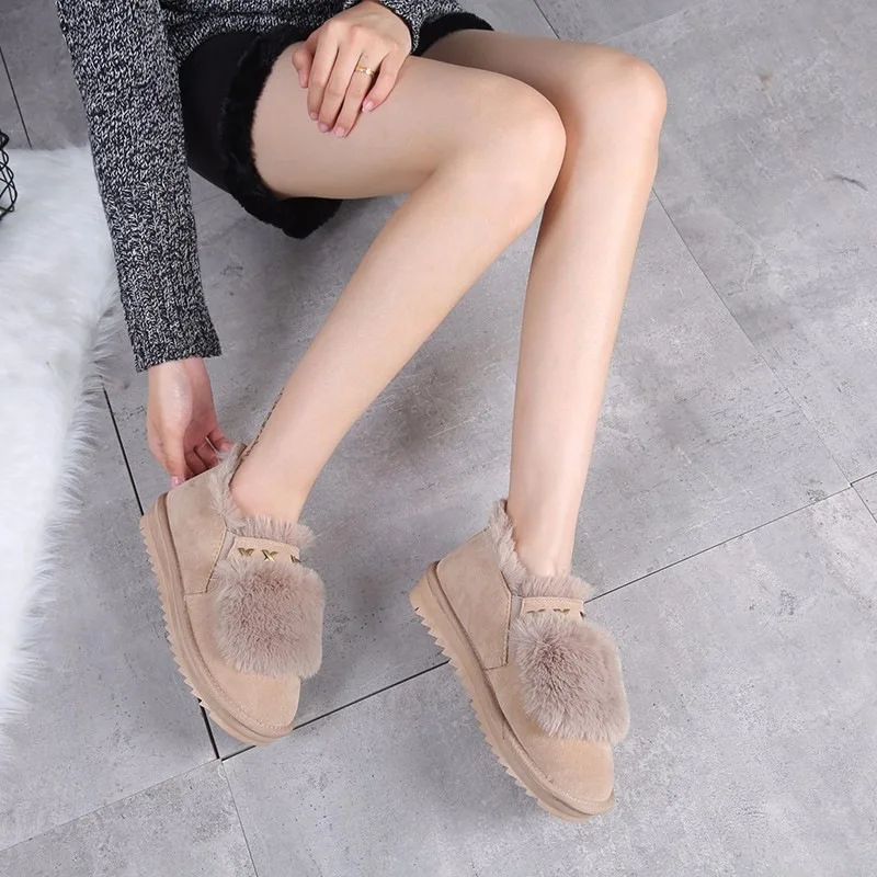 

New Style Winter New Style Snow Boots Student Versatile Beige Anti-slip plus Velvet Warm Anti-slip Thick Bottomed Hair