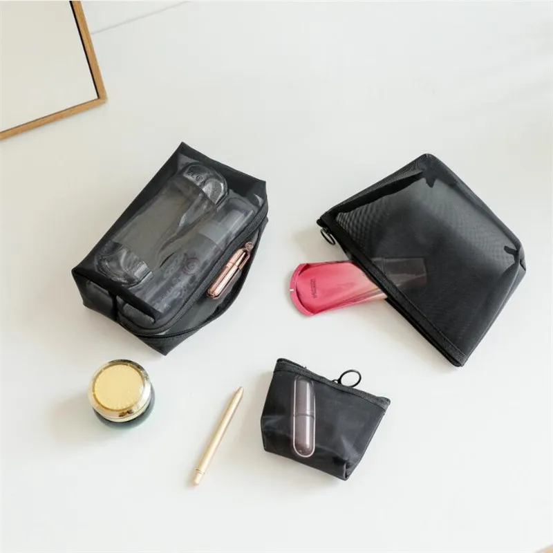 1PC Black Women Men Necessary Cosmetic Bag Transparent Travel Organizer Fashion Small Large Black Toiletry Bags Makeup Pouch 5