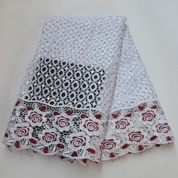 

African guipure lace fabrics high quality Nigerian Swiss french water soluble cord lace with stones for wedding party 5 yards