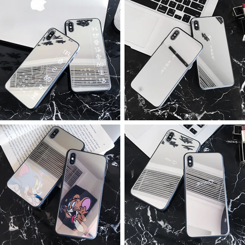 

Simple personality mirror glass phone case for iPhone11 X XS XR XSMax 8 7 6 6S PluS tempered glass drop protection cover