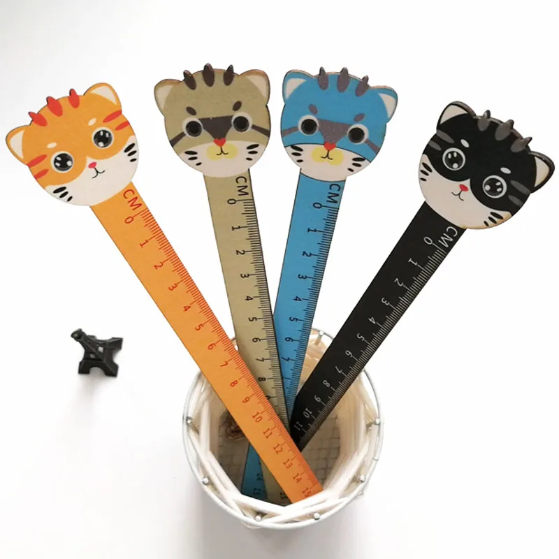 2pcs Cute Cartoon Cat Wooden Rulers Kawaii Stationery Novelty Kids Drawing Tool 