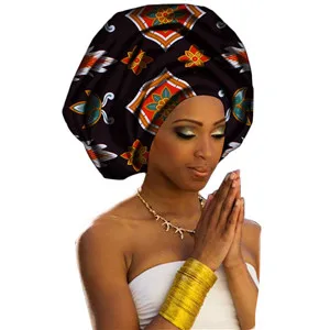 Хлопок принты Анкара Батик платок длинный платок лучшее качество головной убор для женщины Африканский тюрбан шаль 1 шт - Цвет: Black