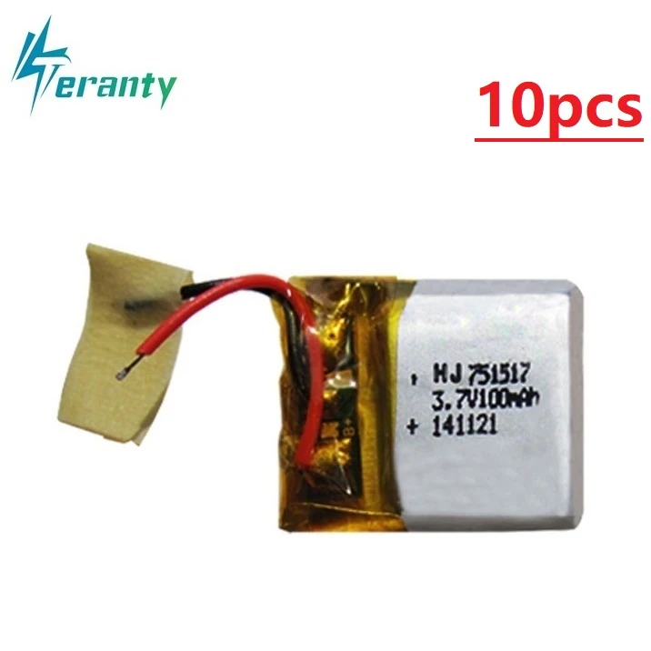 3,7 v 100mah Li-po Батарея для Cx10 CX-10 CX-12 JJ810 820 828 V646 2,4g Квадрокоптер с дистанционным управлением запасные Запчасти 10 шт./лот 3,7 v Батарея 751517