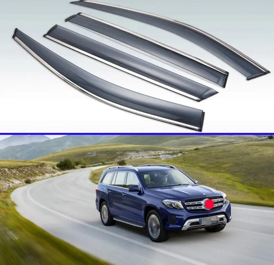 

For Mercedes-Benz GLS clase GLS X166 2016 2017 2018 2019 Plastic Exterior Visor Vent Shades Window Sun Rain Guard Deflector 4pcs