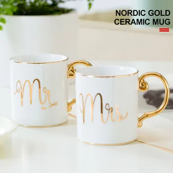 

Exquisite Mug Ceramics Coffee Gift Drinking Milk Ceramic Cup Home Decoration European Style Couples Cup Mr. and Mrs.