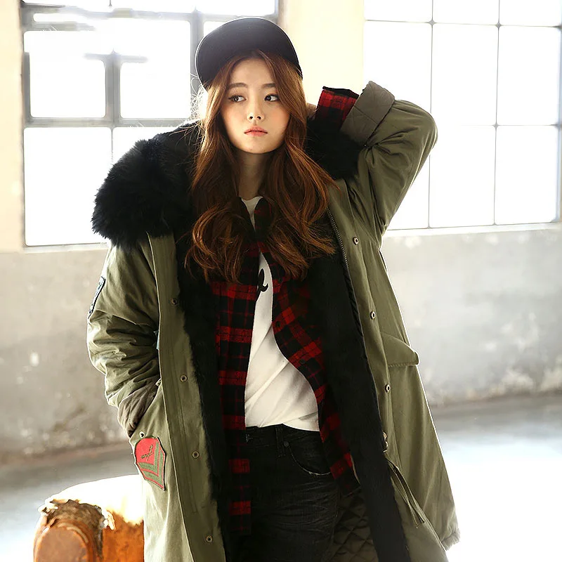 

Winter SZ Large Size Cotton-padded Clothes Female Coat Thick Mid-length Raccoon Fur Collar Cotton Jacket Korean-style