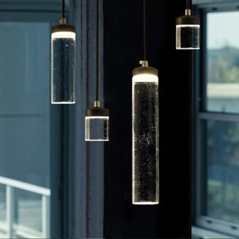 

Modern LED Transparent Acrylic Cylinder Pendant Lights Nordic Bar Counter Meal Bar Hanging Lamp Living Room Cafe Decor Fixtures