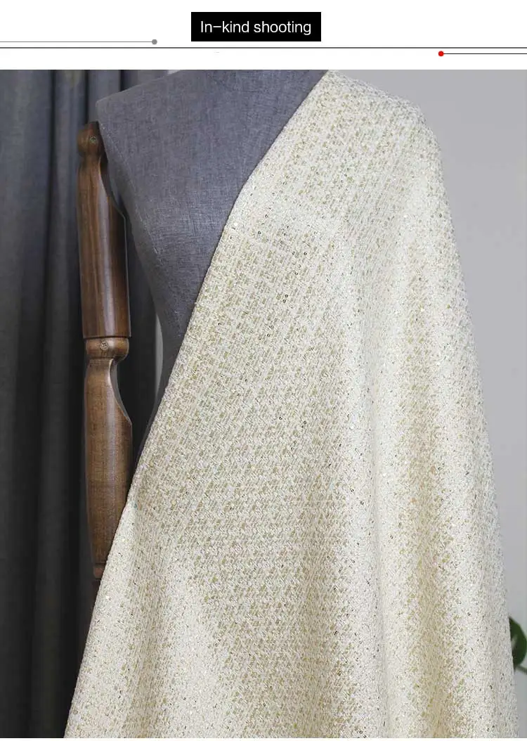 The Cloth France Golden Sequins Tweed Fabrics Autumn Jacket Dress Suits Garment Materials The Sewing Cloth Meter Freeshipping