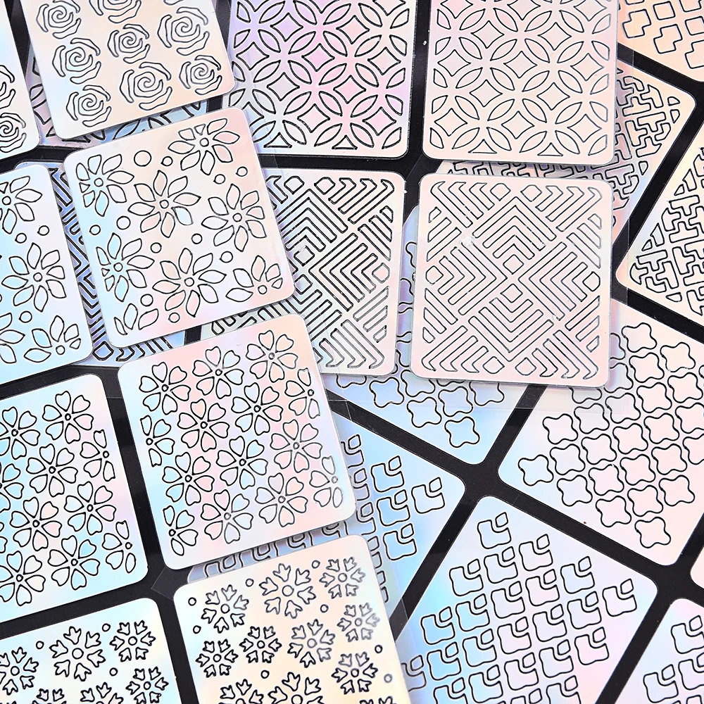12 Style Nail Vinyls Hollow Irregular Grid Stencil Stripe Line 3D Manicure Tips DIY Art Transfer Stickers Decorations Tool | Красота и