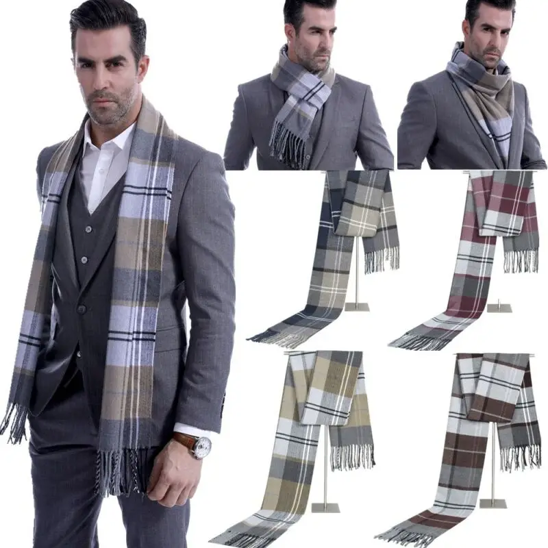 

Men's Fine Soft Thermal Scarf Check Plaid Warm Winter Shawl Neck Wrap Long Scarf