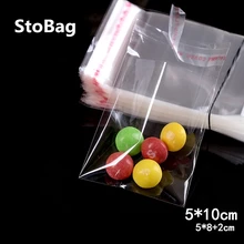 StoBag 1000 шт 5*10 см прозрачная самоклеящаяся упаковка ювелирных изделий Resealable Opp целлофан еда печенье подарочные пакеты пластиковый пакет