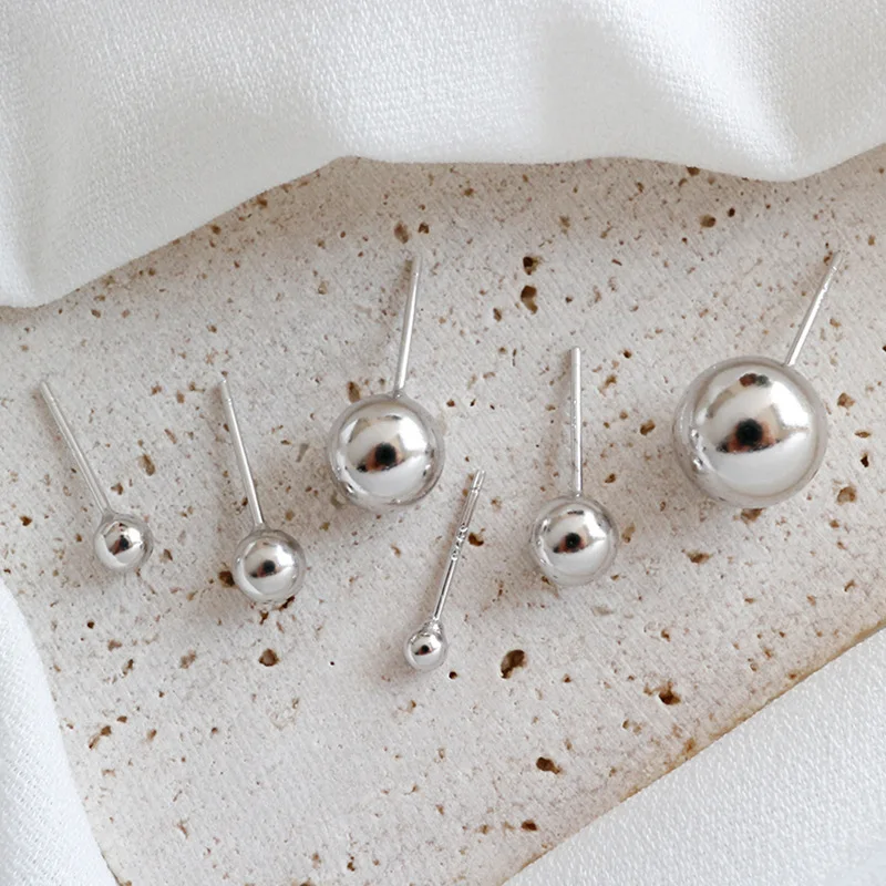

Concise Bead Stud Earrings For Women Minimalist Sterling Silver Earring Pendientes Plata De Ley 925 Mujer Fine Jewelry