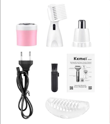 Accessories Kemei 4 в 1, Электрический эпилятор для женщин, бритва для тела, бритва, эпилятор, триммер для бровей, носа, машинка для удаления волос - Цвет: Accessories