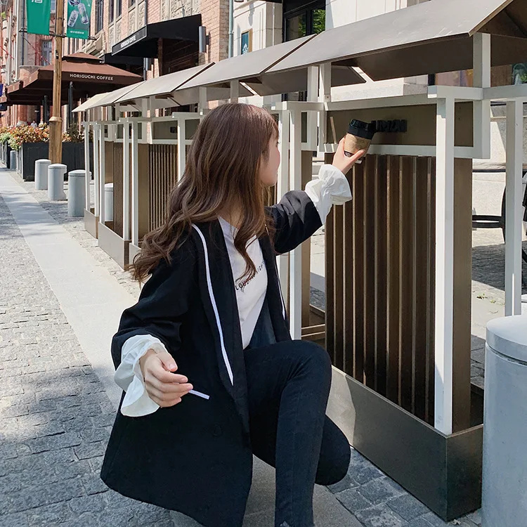 

Photo Shoot Navy Collar Small Suit Coat Women's Casual Loose-Fit 2019 Autumn New Style Online Celebrity Suit