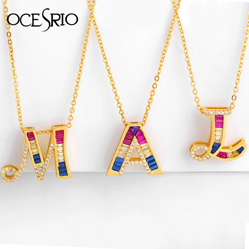 

Luxury Letter Necklace For Women Rainbow Gold Chain Initial Alphabet Necklaces & Pendants Cubic Zirconia Jewelry Bijoux nke-p57