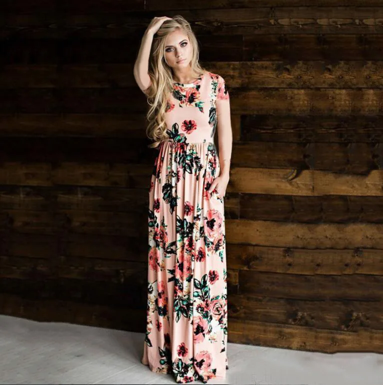 

Never Lower Rack Europe And America Summer Crew Neck Flowers Print Dress (Short Sleeve)