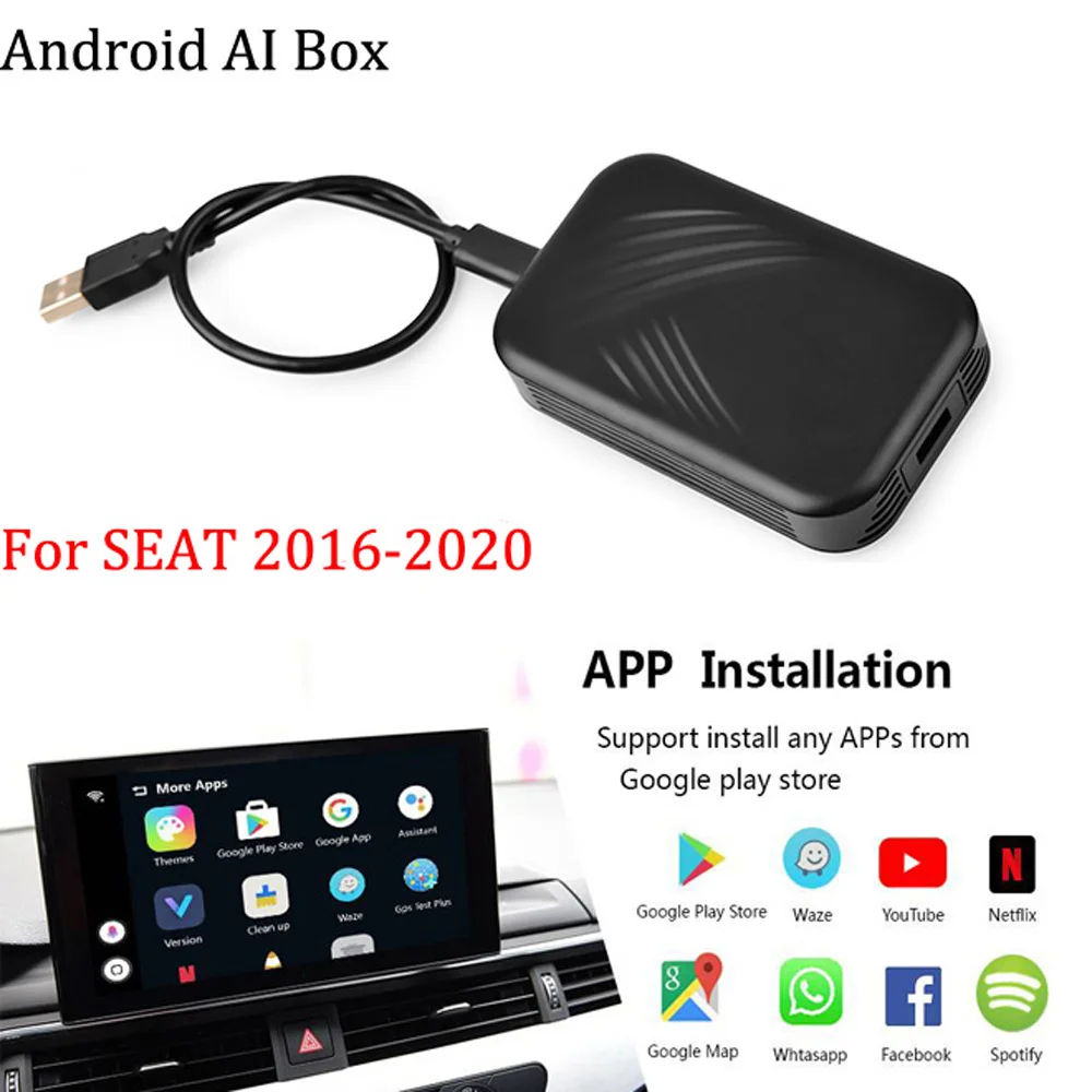 

Новая версия 4 + 32G CarPlay, беспроводная ИИ-приставка Android для Seat Ibiza Arona Leon Ateca Alhambra 2018-2020, автомобильная интеллектуальная система 4 + 64 ГБ