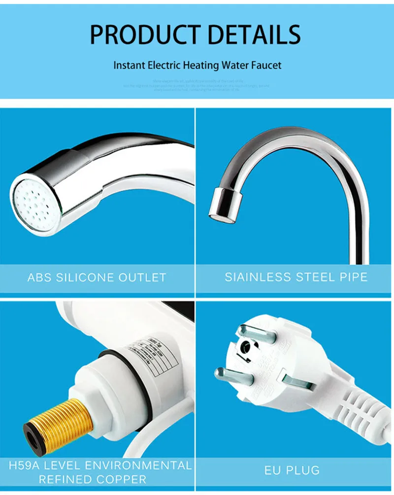 Instant Electric Heating Water Faucet 220V Water Heater Shower Cold Heating Faucet For Kitchen Bathroom EU Plus 3