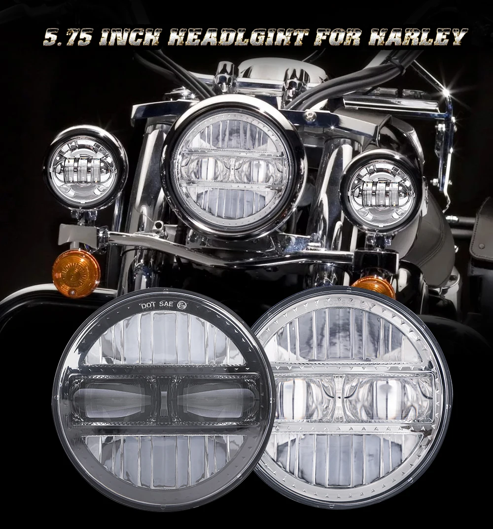 Black 5.75Inch Motorcycle Projector Led Headlight 5.75" H4 Headlamp With DRL For