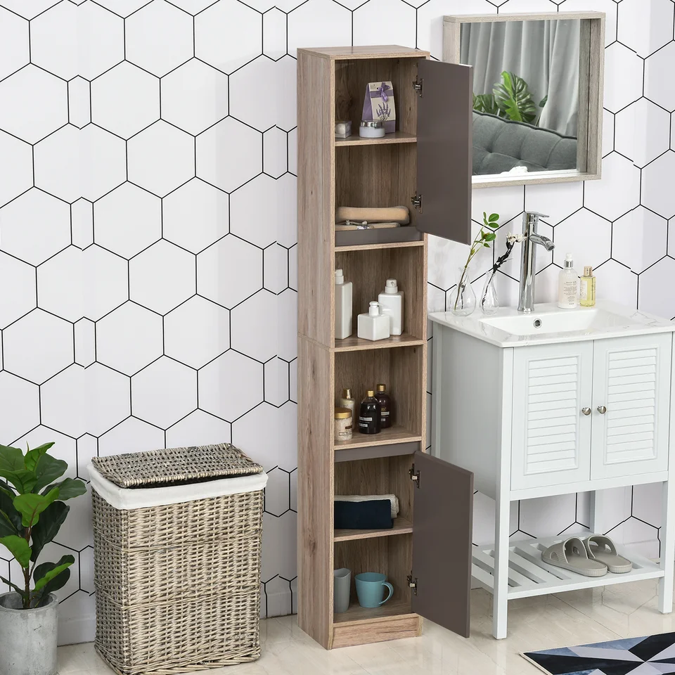 HOMCOM Scaffale Da Bagno In Bambù 2 Livelli Con Portasciugamani, 100x48x75 Cm, Naturale/bianco