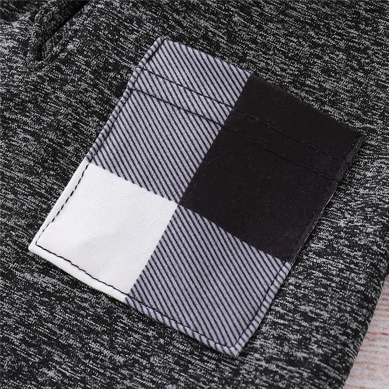 Long Sleeve Baby Boys Hoodies Clothes Winter Set 2Pcs Gray Plaid Hooded Tops+Pants Newborn Clothes Infant Baby Clothing D30