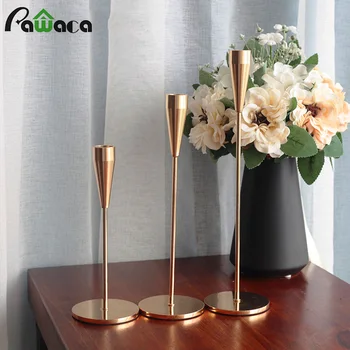 

3Pcs/Set Golden Candle Holder European Style Decor Retro Pointed Candle Stick Golden Single Head Candle Cup for Wedding Banquet
