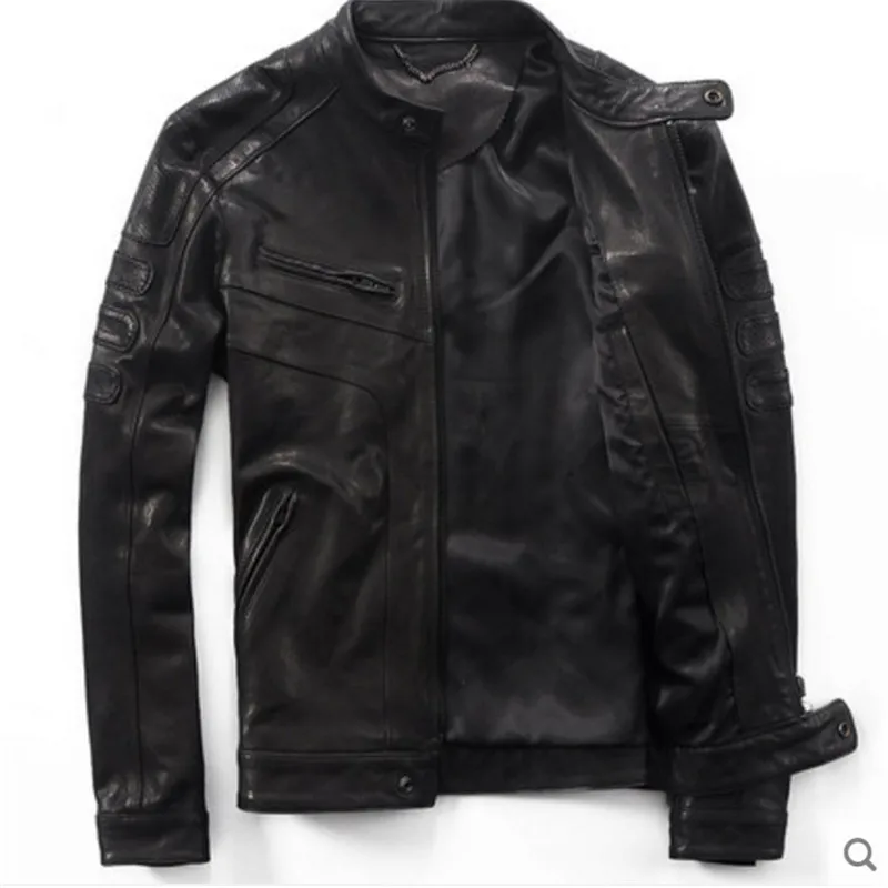 Весенне осеннее модное кожаное мотоциклетное пальто Мужская Натуральная кожа