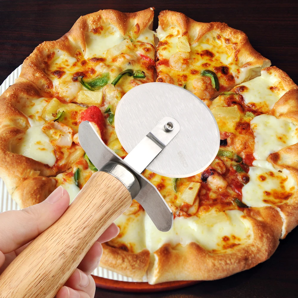 Description Picture 6 of itemHILIFE Round Pizza Cutter Stainless Steel Pizza Knife With Wooden Handle Pastry Pasta Dough Baking Tool Home Kitchen Accessories