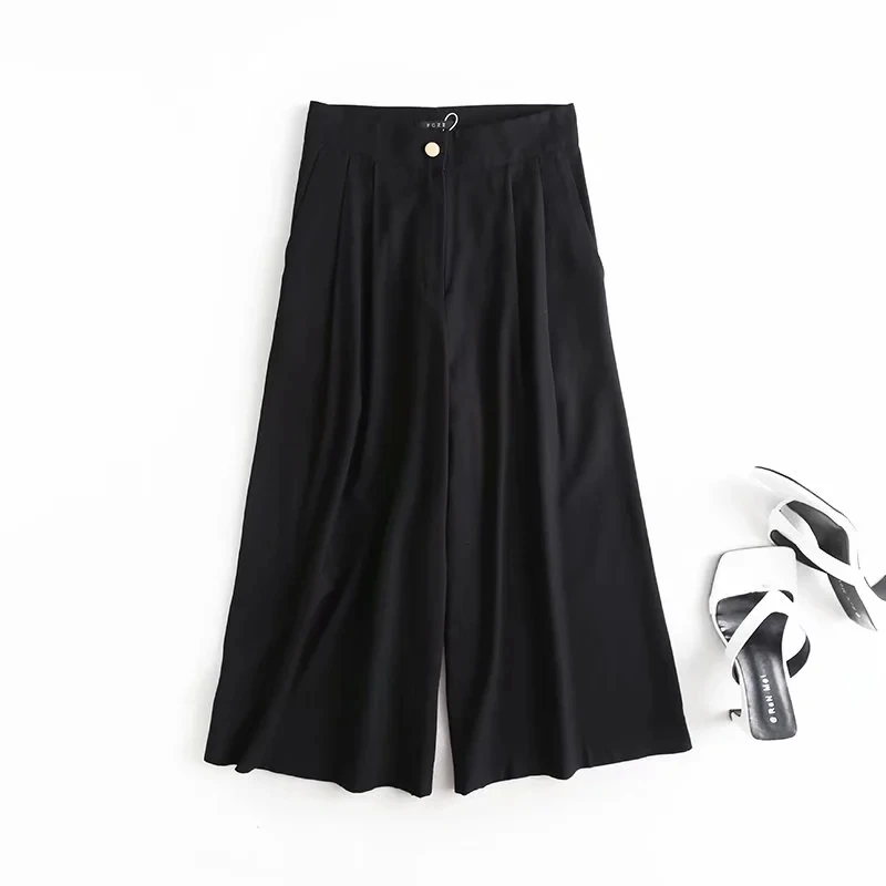

Dave&Di england fashion vintage high waist pleated Culotte casual ankle wide leg pants women pantalones mujer trousers Women