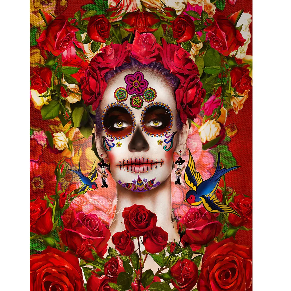 Mexican 女性のためのゴシックスタイルのダイヤモンドの絵 正方形または円形のラインストーンのモザイク 頭蓋骨をモチーフにしたダイヤモンドモザイクウォールデコレーション ダイヤモンド ペイント Aliexpress