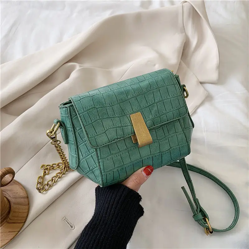 

Fashion Women 2020 Simple Solid Color Stone patent Shoulder Bags Messenger Hasp Phone Bag With Button Bolso Bandolera Mujer