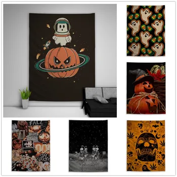 

Halloween Skull Pumpkin Trippy Tapestry Art Wall Hanging Sofa Table Bed Cover Home Decor Dorm Gift
