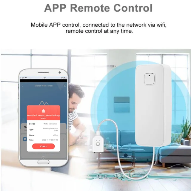 Tuya Smart Flood Leakage Sensor Remote Monitor WiFi Water Overflow Level Detector Water Leak Sensor Security Sound Alarm System 3