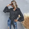Fashion Puff Sleeve Blouse Women Autumn Casual Single Breasted Bandage Chiffon Shirt Top Love Pattern Blouse For Women 2022 New ► Photo 3/6