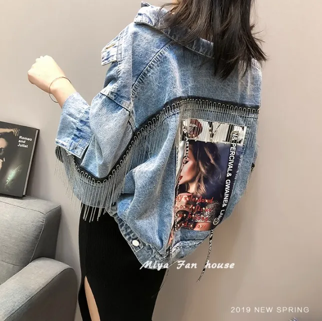 Женское Ковбойское короткое пальто с вышитыми бусинами свободное джинсовое