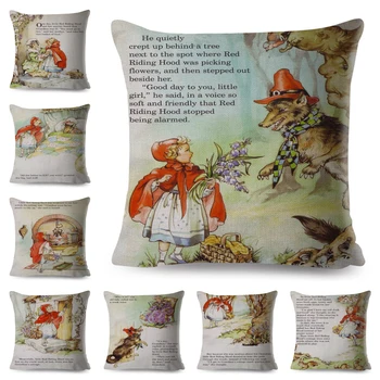 

Fairy Tale Little Red Cushon Cover Decor Cartoon Kid and Wolf Pillow Case for Children Room Sofa Home Linen Pillowcase 45x45cm