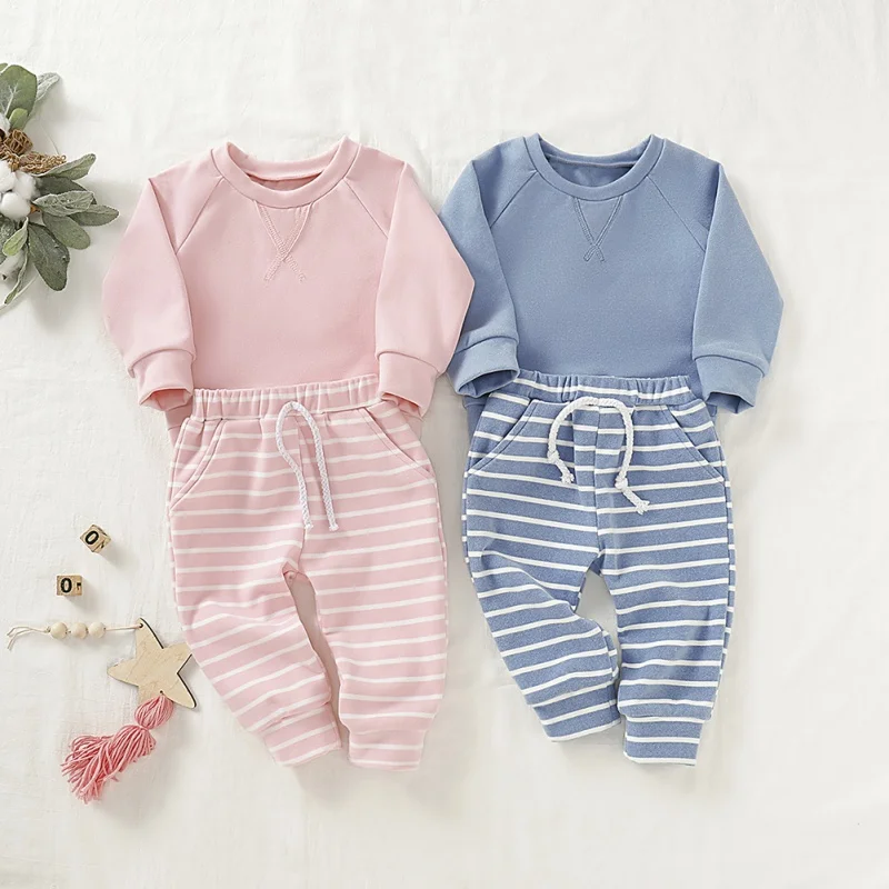 New Spring Autumn Baby Boys Girls Children\'s Sets Striped Children\'s Clothing 2PCS Baby T-shirt Pants Suits