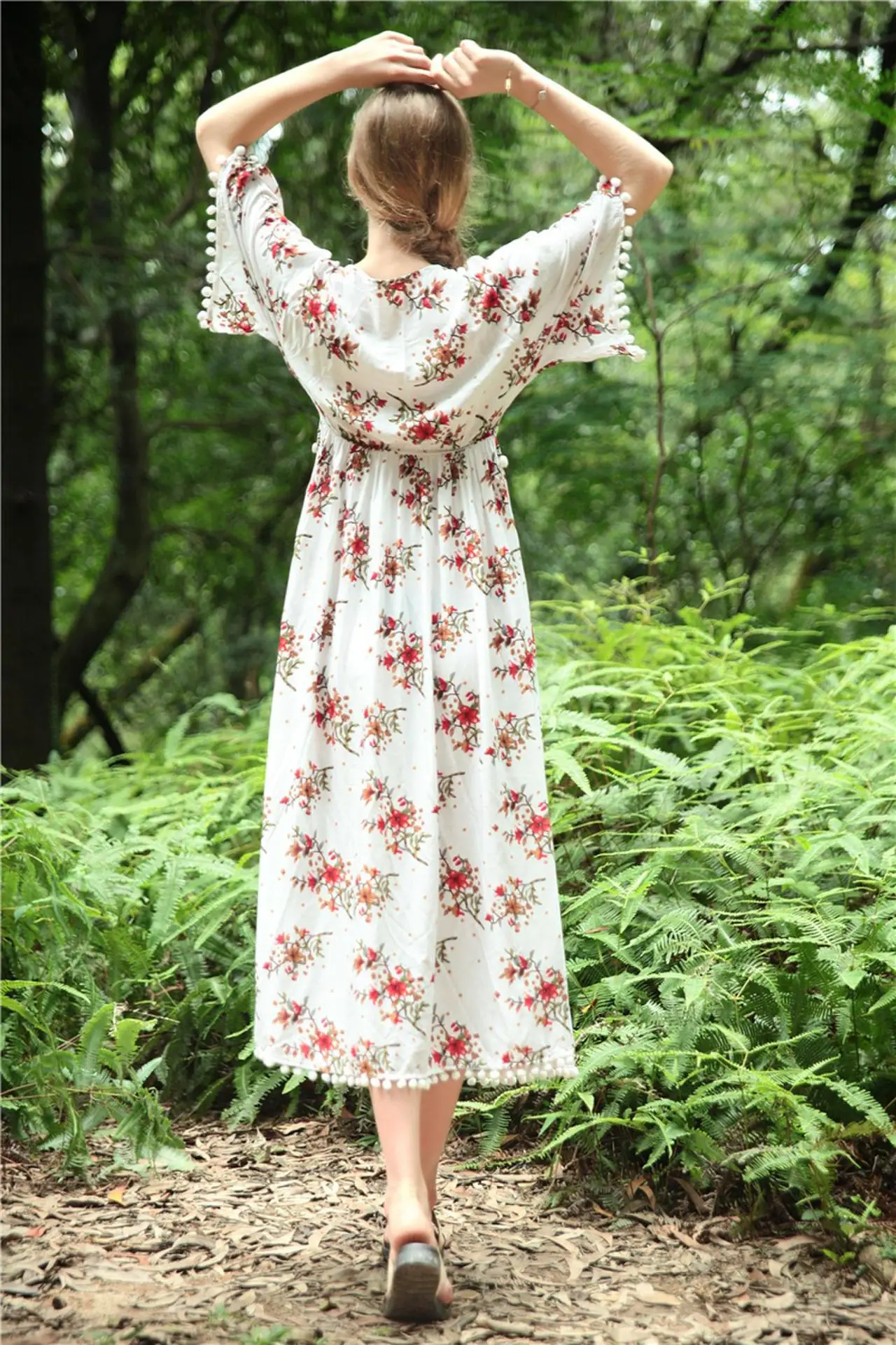 Sexy Pineapple Print Tassels Bohemian Beach Dresses Fashion Loose Holidays Maxi Runway Dress V Neck Flare Sleeve Vestido