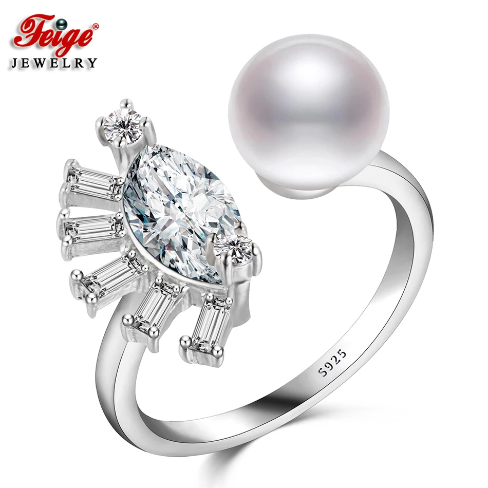 

Fashion 925 Sterling Silver Rings for Women Pearl Jewelry 8-9mm Four Colors Available Freshwater Pearl Ring Dropshipping FEIGE