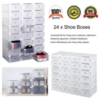 

24pcs Clear Transparent Drawer Case Folding Home Plastic Shoes Boxes Organiser Holder Stackable Storage Box