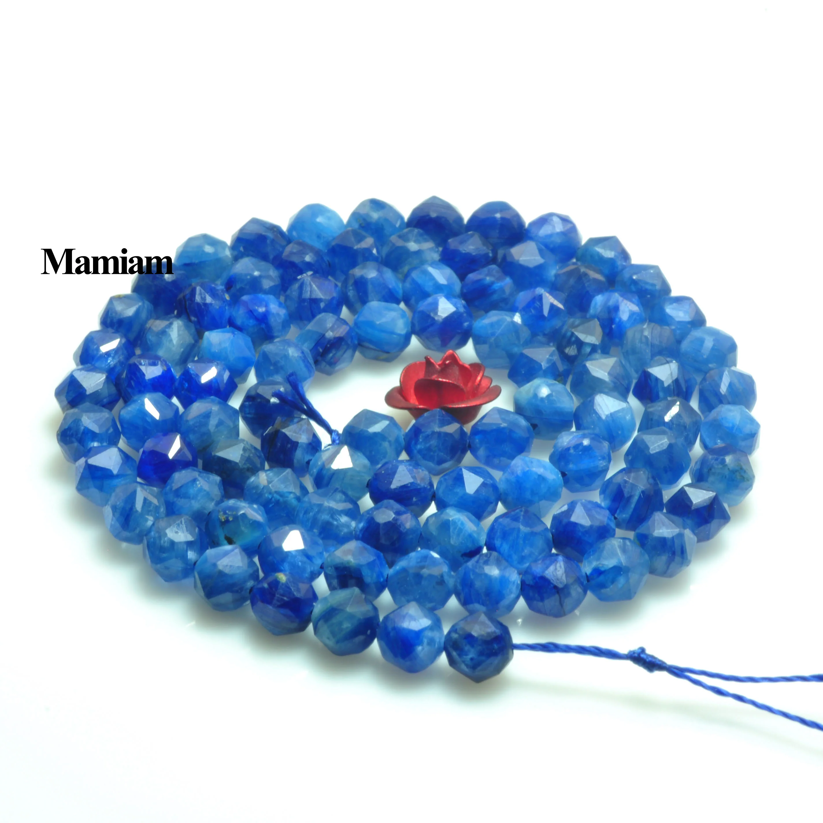 Mamiam A+ Blue Kyanite New Faceted Round Charm Beads 4mm Smooth Loose Stone Diy Bracelet Necklace Jewelry Making Gift Design