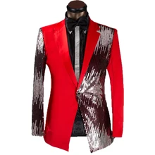 Sequin Bling Glitter Blazers Single Breasted Stage Costumes for Singers Mens Hip Hop Style Red Black Suit Jacket Shawl Collar Sequin Bling Glitter Blazers Single Breasted Stage Costumes for Singers Mens Hip Hop Style Red Black Suit Jacket Shawl Collar
