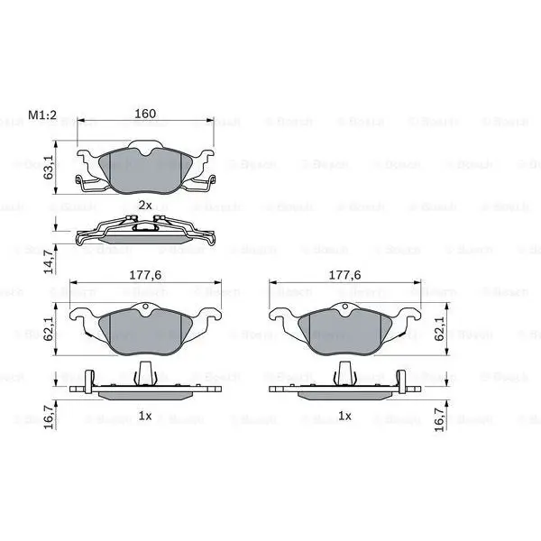 Колодки тормозные OPEL ASTRA G 1.2/1.4/1.6/1.7D передние BOSCH 0