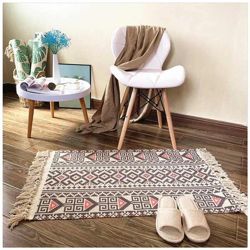 Хлопковые домашние тканые ковры с кисточками, коврик для ног, коврик для спальни, кабинета, пола, молитвенный матрас