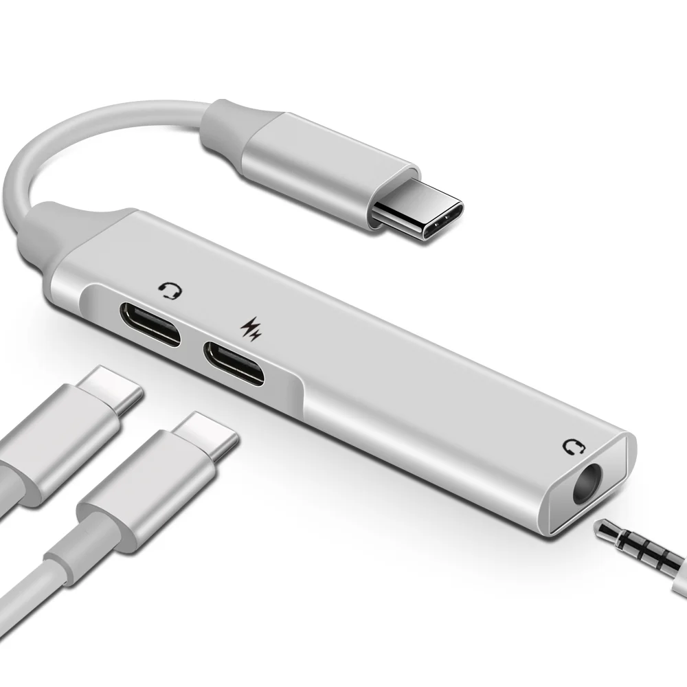 Type-c USB C адаптер 3в1 цифровой аудио typec гарнитура 3,5 мм Аксессуары для мобильных телефонов PD Зарядка для Xiaomi huawei samsung Oppo