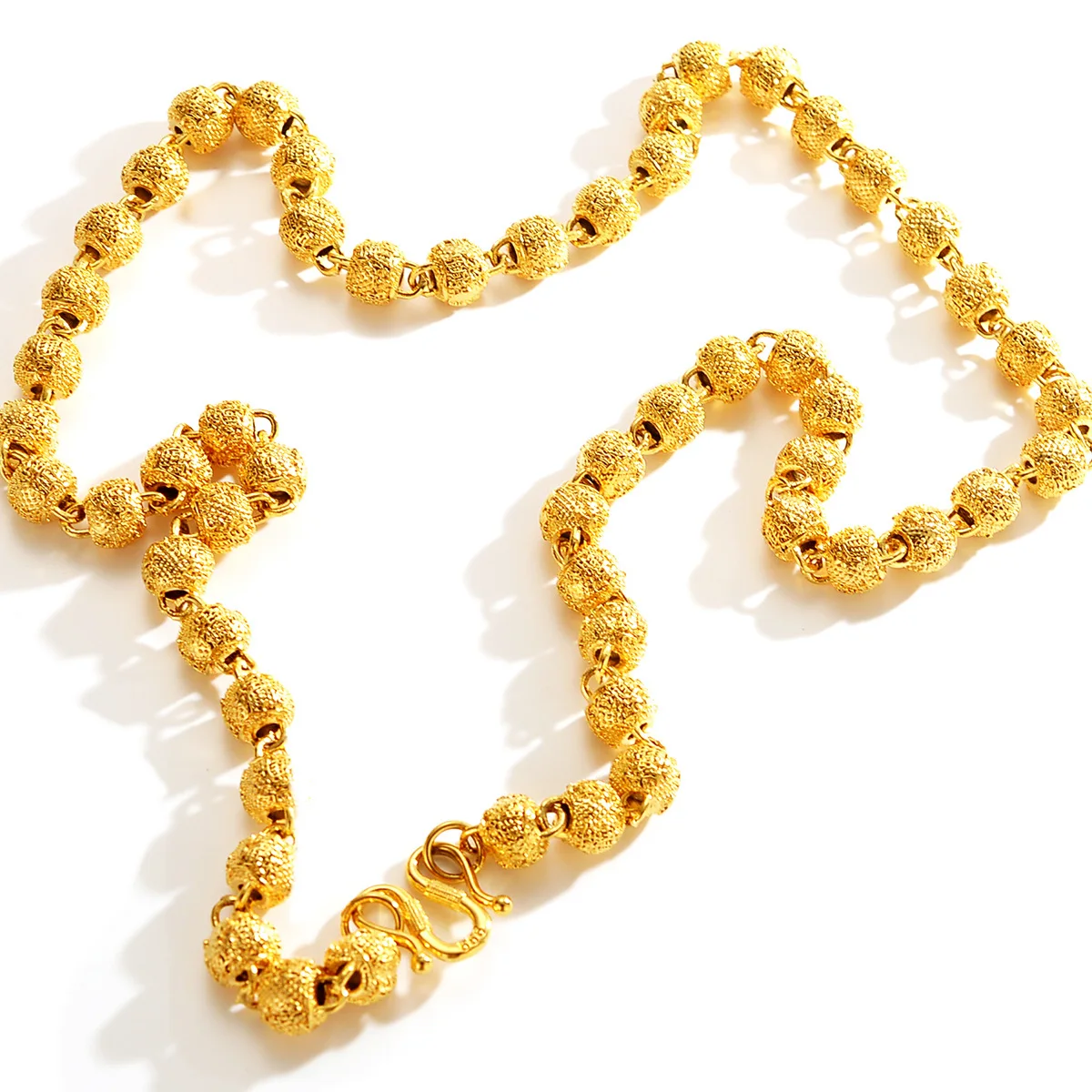 Genuine 24k Yellow Gold Olive Bead Hollow Necklaces for Men Luxury Sand Gold Pendant Chain Fine Jewelry Wedding Birthday Gifts